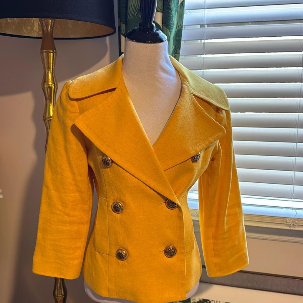 Smythe linen marigold yellow double breasted jacket 6